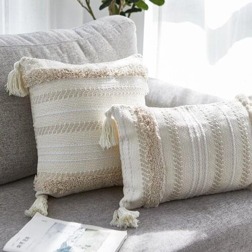 Boho Decor Chair Cushion Sofa Seat Cushion Pillowcase Home Minimalist Pillow Tufted Tassel Morocco Gray Home Decoration pillow