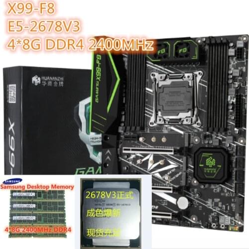 HUANANZHI x99-F8 conjunto de placa-mae com xeon e5 2678 v3 LGA2011-3 cpu 4 pcs x 8gb = 32gb 2400mhz ddr4 memoria