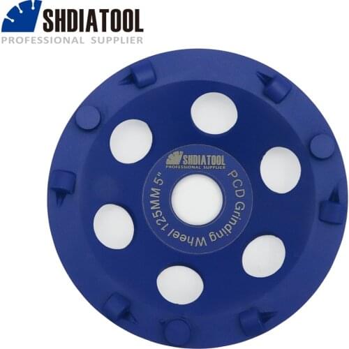 SHDIATOOL Dia 4.5"/5" PCD Grinding Cup Wheel Polycrystalline Diamond Grinding Wheel Bore 22.23mm for Removing Epoxy Coating Glue