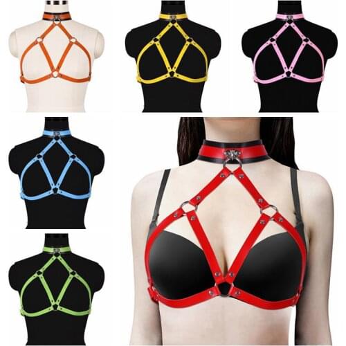 Punk Goth Tops Metal Ring Connection Leather Harness Fashion Belt Fetish Erotic Bondage Festival Rave Costume Sexy Lingerie