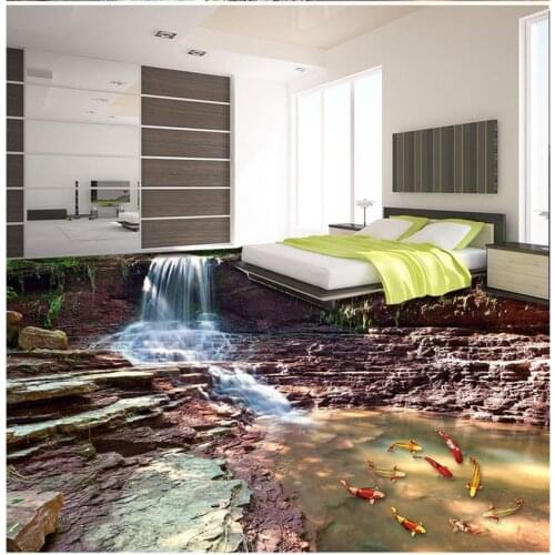 Home Decoration Nature Waterfalls Water Fish 3D Floor pvc wallpaper 3d floor wallpaper 3d for bathrooms