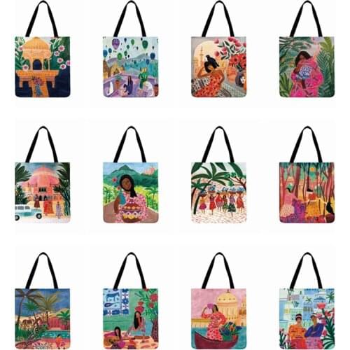 Outdoor Shopping Bag Summer Holiday Girls Print Tote Bag For Women Casual Tote Ladies Shoulder Bag Fashion Beach Tote Bags