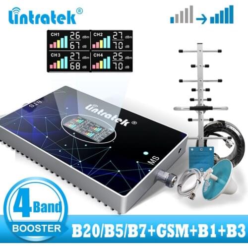 Lintratek B20 2g 3g 4g signal booster 70dB 4 Band cell phone cellular amplifier 800 850 gsm 1800 2100 2600 LTE repeater 4g B7