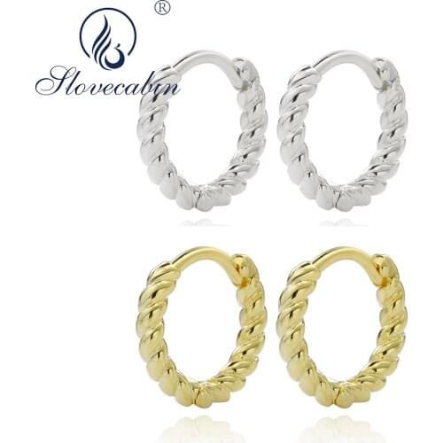 Slovecabin 100% 925 Sterling Silver Spiral Hoop Huggies Earrings For Women Wedding No Stone Statement Fashion Punk Round Jewelry