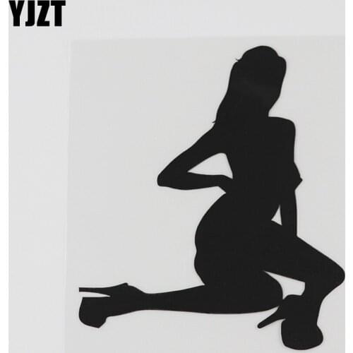 YJZT 10.5CMX12.2CM Naked Hot Sexy Girl Striptease Vinyl Car Sticker Black/Silver 8A-0485
