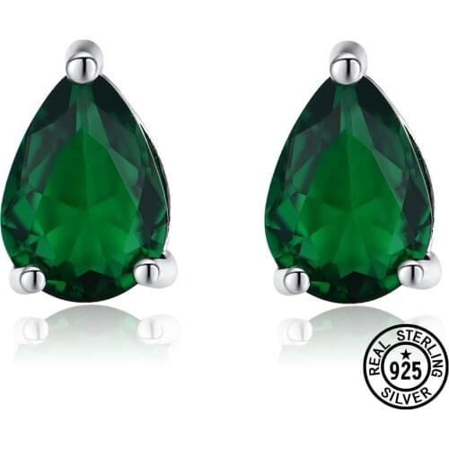 925 Sterling Silver Stud Earrings Colorful Created Gemstone Round Oval Pear Shape For Women Birthday Gift Fine Jewelry