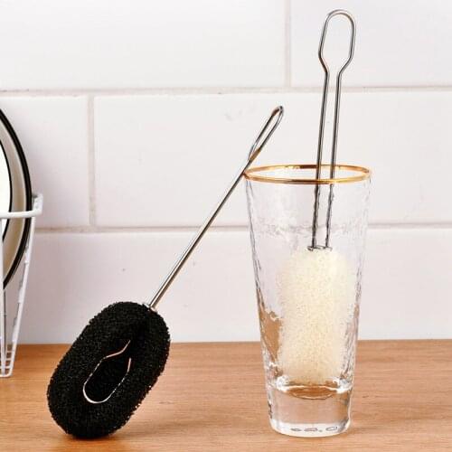 1 Piece Of Stainless Steel Long Handle Replaceable Sponge Cup Brush Milk Bottle Brush Dishwashing Brush Kitchen Cleaning Tool