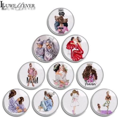 12mm 14mm 16mm 20mm 25mm 30mm 605 Mom Love Mix Round Glass Cabochon Jewelry Finding 18mm Snap Button Charm Bracelet