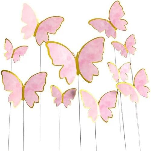 10pcs Butterfly Cake Toppers Happy Birthday Cake Toppers Handmade Wedding Birthday Party Cake Decoration Party Baking Supplies