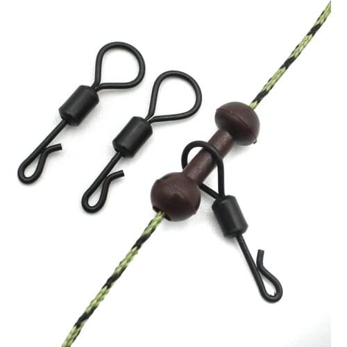 20Pcs Matte Black Rolling Quick Change Swivel Carp Fishing Hair Rigs Long Body Swing Snap Connector for Carp Fishing Hook Swivel