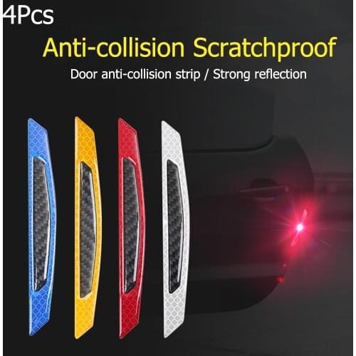 4Pcs/Set Car Door Reflective Sticker Warning Tape Strips Safety Mark Anti-collision Bumper Decoration Decal Auto Accessories