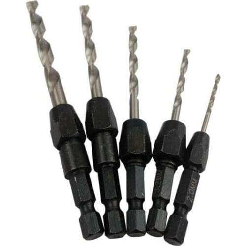 5pcs Quick Change Drill Bit Set Hex Shank Metric 2mm - 6mm Twist Drill Bit Steel Plate Hole Cutter Drill HSS 6542 Core Drill Bit