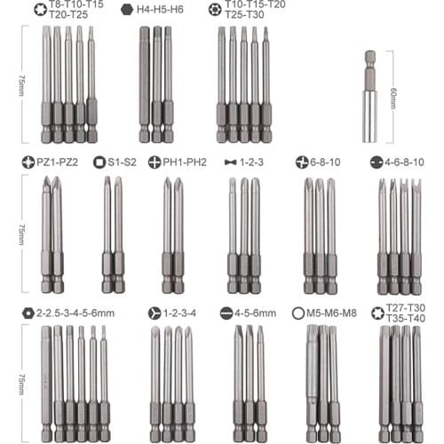50Pcs Screwdriver Bit Set Extra Long Security Bits Hex Star Torx Spline Flat Long Drill Bits Professional Hand Tools