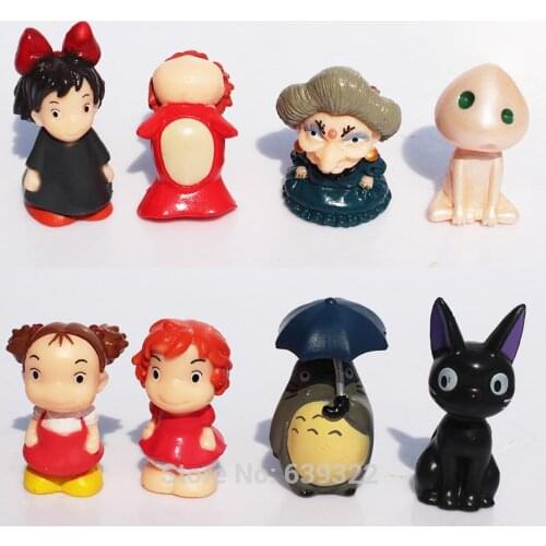 8pcs/set Hayao Miyazaki Anime Totoro Ponyo KiKis Delivery Service PVC Model Toys Free Shipping