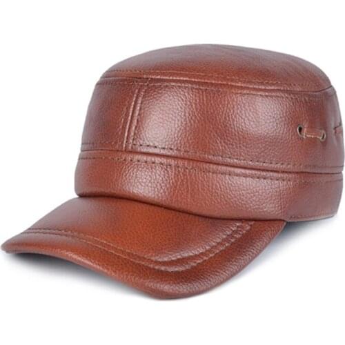 Zero fish genuine leather men baseball cap hat high quality mens real cow skin leather adult solid army hats caps