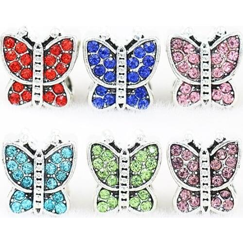 Full Crystal Butterfly Big Hole Alloy Bead European Charm DIY jewelry accessories Bead Fit dora Bracelets & Bangles H314