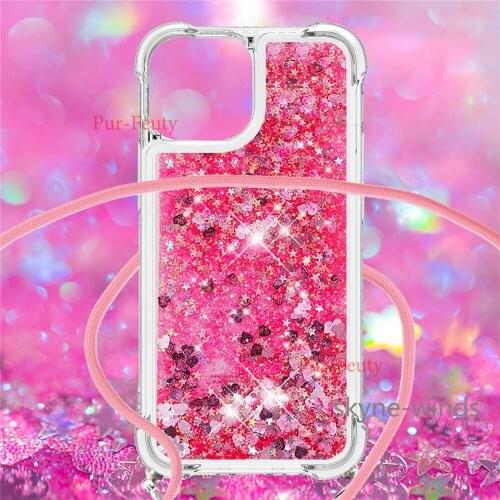 For APPLE iPhone 13 mini Pro max quicksand style phone case lanyard anti-fall back cover for iPhone13 mini Pro max coque fundas