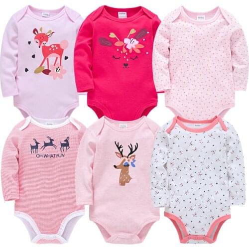 Unisex Baby Rompers Lovely Deer Print 3 6 PCS/Lot Newborn Clothes 100% Cotton 0-24 months Long Sleeve Overall Jumpsuit