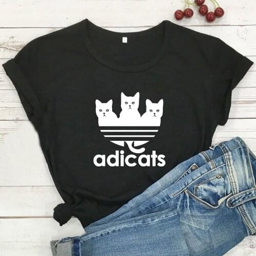 Cartoon Cat T Shirt Women Print Short Sleeve Kawaii Tshirt Women T-shirt Casual Graphic Tees Women Black Camiseta Mujer Tops