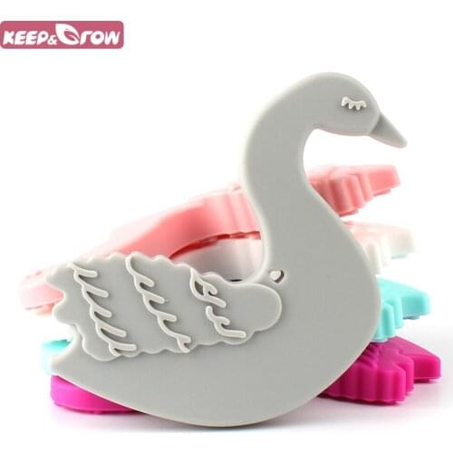 Keep&Grow BPA Free Swan Shaped Silicone Teethers Baby Teething Toys Food Grade Baby Teethers Infants Pacifier Chain Accessories