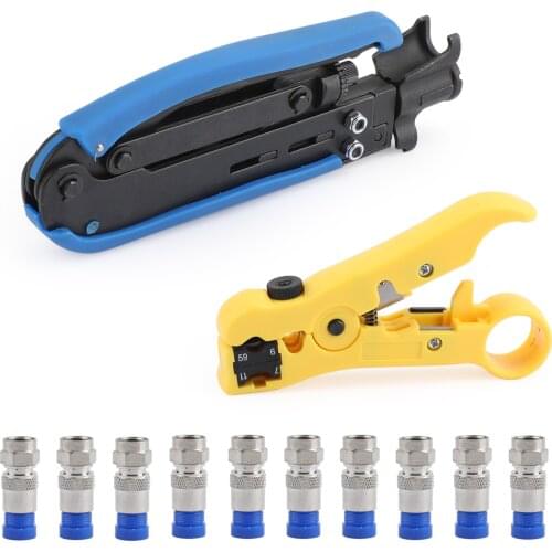 Areyourshop F-Type Coaxial Compression Tool Coax Cable Crimper Kit Adjustable RG6 RG59 RG11