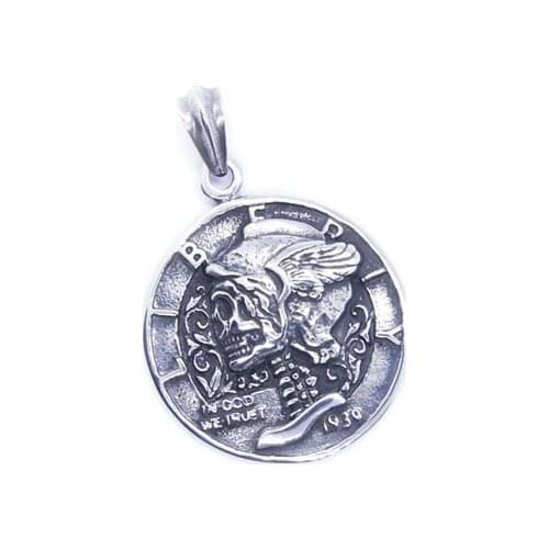 Cool Round Skull Biker Pendant 316L Stainless Steel Cool Fashion Ghost Dead Skull Pendant