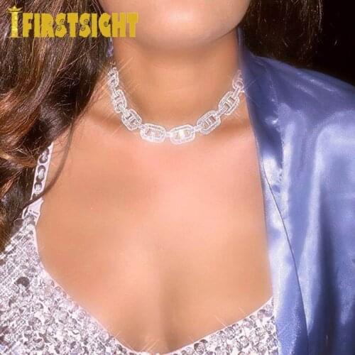 15MM Silver Color Cuban Link Chain Necklace Bling Iced Out Cubic Zirconia Lock Pin CZ Choker Necklaces Hip Hop For Women Jewelry