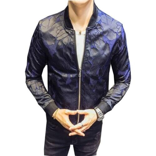 Jacket Royal Floral Patterns Blue Black Club Patty Baroque Bomber Jackets Men Jacquard Club Outfit Men Slim Fit 5XL