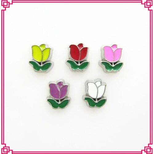 Hot selling silver mix color tulip flower floating charms living glass floating pendant lockets charms