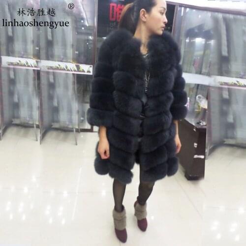 Linhaoshengyue 88cm Long 2016 High Quality The Real Grass Fox Coat with Sleeve 50CM