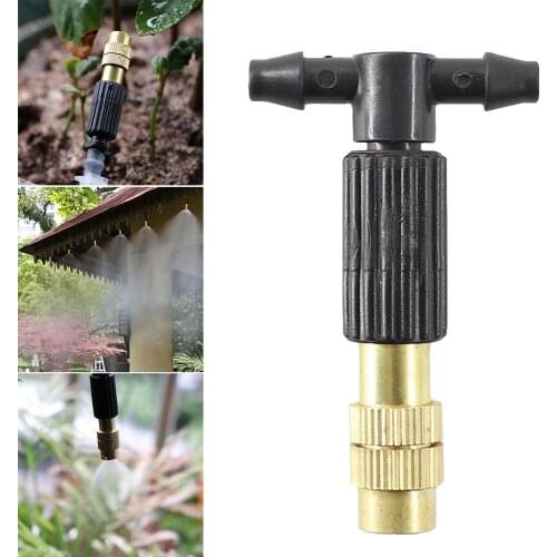 10pcs Copper Misting Nozzle 1/4'' Barb Tee Connector Adjustable Brass Mist Spray Atomizer Watering Garden