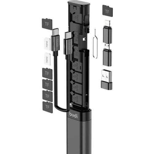 BUDI Multi-function Smart Adapter Card Storage Data Cable USB Box Multi-Cable 6 types Cable SIM KIT TF card Memory Reader