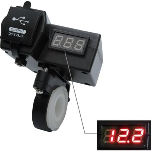 Motorcycle USB Charger with Voltmeter and On/Off Switch 5V 3.1A Dual Power Port