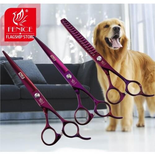 Fenice purple dragon dog grooming scissors set pet dog scissors kit professional curved cutting thinning shears makas tijeras