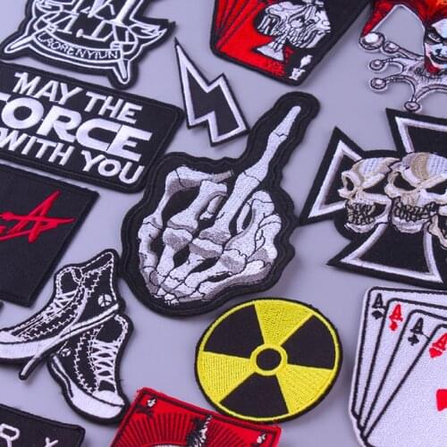Skull Skeleton Fingers Patch Iron On Patches Joker Embroidered Patches For Clothing Jacket Rock Band Metal Music Applique Badges
