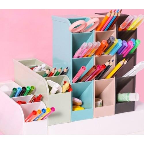 Four grid Large Capacity Desk Pen Holder Pencil Makeup Storage Box Desktop Organizer Stand Case School Office Stationery