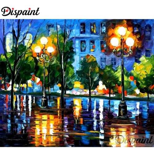 Dispaint Full Square/Round Drill 5D DIY Diamond Painting "Tree street light" Embroidery Cross Stitch 3D Home Decor A12372