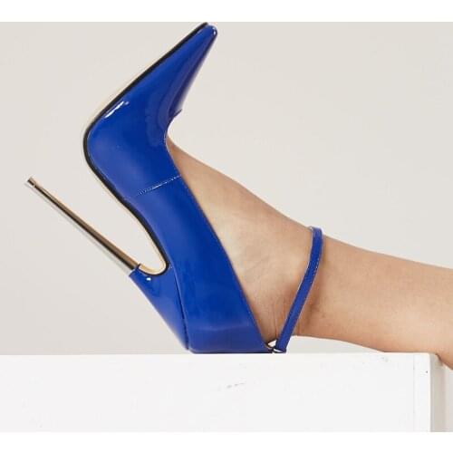 Unsexy High Heels Women Pumps 18cm 7inch Stiletto Ankle Wrap High Heel Spike Metal High Heel Bondage Dress Shoes Plus Size 36-45