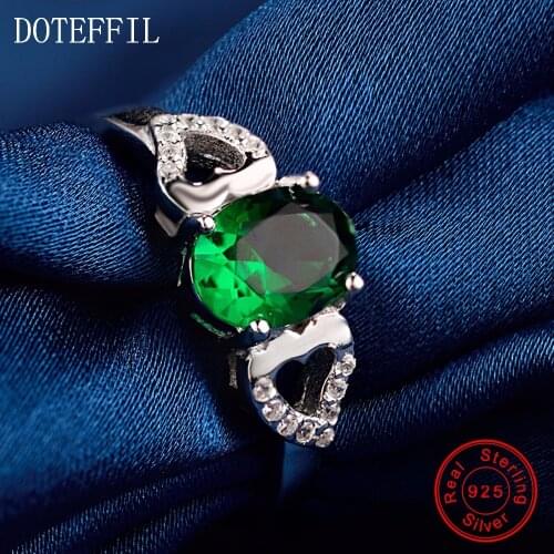 Charm 925 Silver Rings Women Fashion Green Zircon 100% Silver Rings Luxury Brand Jewelry