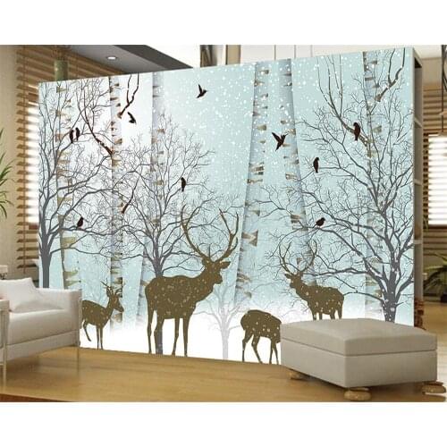 Beibehang Custom Wallpaper Aesthetic Snowy Forest Deer Birds Fresco TV Wall Background Walls Living Room Bedroom Mural wallpaper