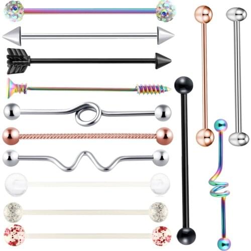 TIANCIFBYJS 14G Industrial Barbell Earring Stainless Steel Helix Piercing Tragus Ear Straight Bar Cartilage for Women Men 1pcs