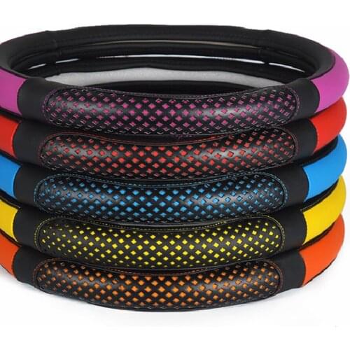 Colorful 38cm Four Seasons PU Leather Car Steering Wheel Cover Breathable Anti-skid Auto Steering Covers for Car Styling