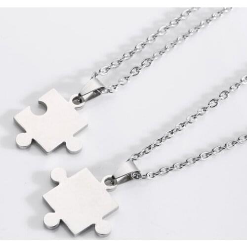 Rinhoo 2 Pcs/set Couple Pendant Necklace Stainless Steel Geometry Smooth Puzzle Chain Necklaces Lover Friendship Jewelry Gift
