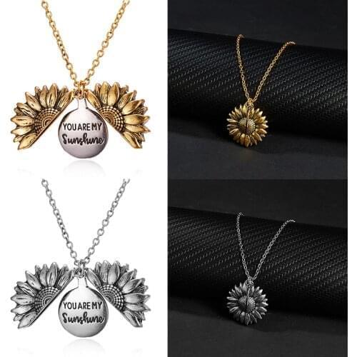 You are my sunshine Vintage Creative Sunflower pendant Double-layer Open Necklace Sweater Necklaces for Women Jewelry Gift