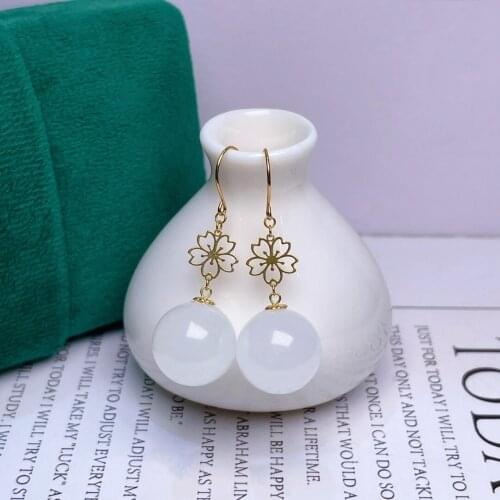 SHILOVEM 18k yellow gold real Natural white Jasper drop earrings classic fine Jewelry women wedding gift new 12mm myme1212226hby