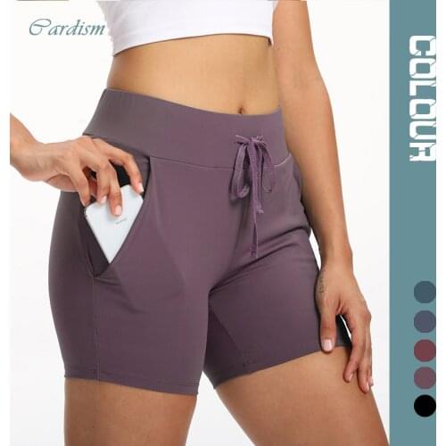Cardism High Waist Yoga Shorts Women Running Biker 2020 Gym Leggings For Fitness Phone Pockets Booty Shorts Ladies Female