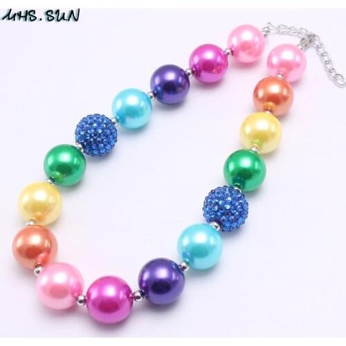 MHS.SUN Rainbow Color Chunky Beads Necklace For Girls Child Fashion Bubblegum Necklace Kids Baby Jewelry Gifts 3Style New