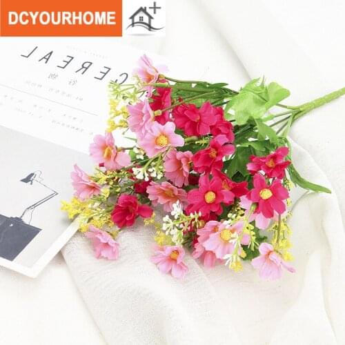 Dancing orchid Chrysanthemum Little daisies Fake flower Silk flower bouquet Floral arrangement in living room(28 flowers/bunch)