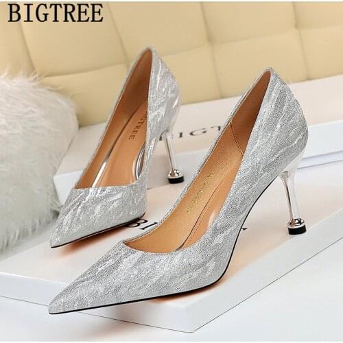 Bigtree Woman Shoes 2021 Luxury Brand Heels Women Pumps Sexy Heels Bling Black High Heels Designer Shoes Scarpe Zapatos De Tacon