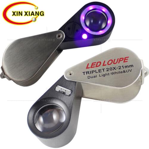 High Grade Jewelry Loupe For Diamonds Hand Held Magnifier 20X LED Loupe Portable Magnifying Glass With LED Light Stamps Lupa